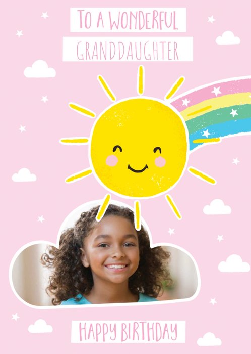 Illustration Of The Sun And A Cloud Shaped Photo frame Granddaughter's Photo Upload Birthday Card