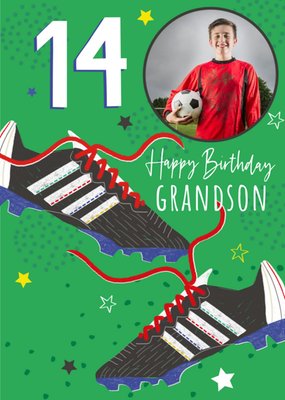 Football Shoes Personalise Age and Photo Upload Birthday Card