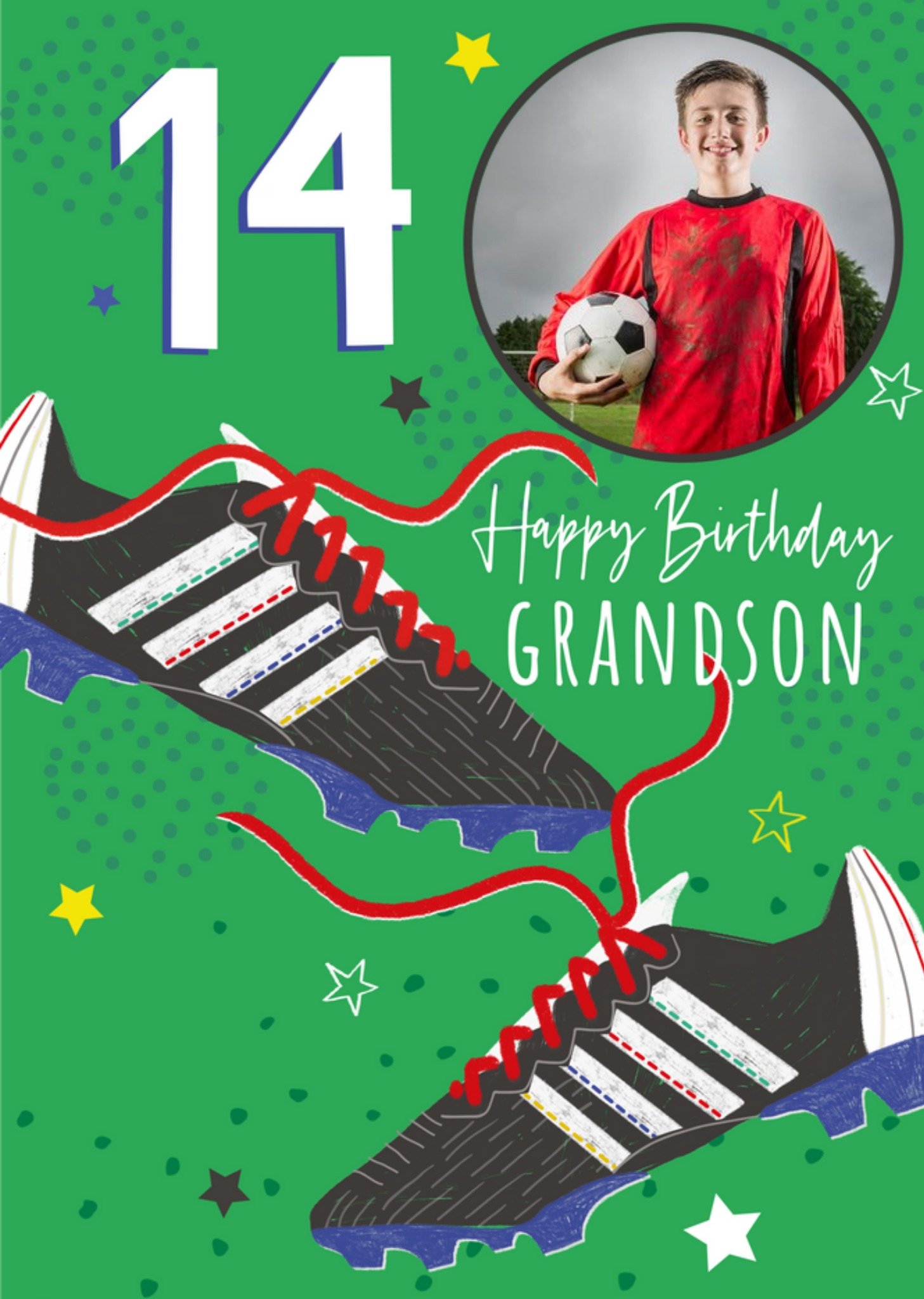 Football Shoes Personalise Age And Photo Upload Birthday Card Ecard