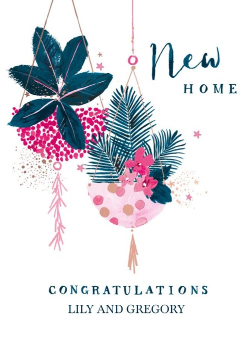 Hotchpotch Pink and Blue Illustrated Watercolour House Plant New Home Card
