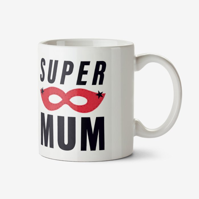 Typographic Super Mum Red Mask Personalised Photo Upload Mug