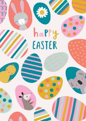 Colourful Illustrated Patterned Eggs Easter Card