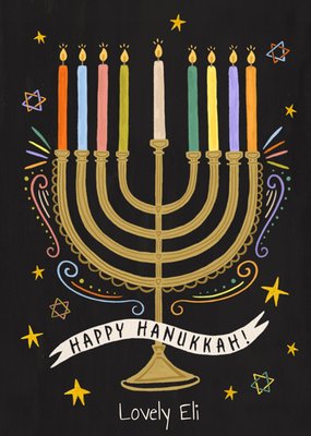 Fun Colourful Illustrated Menorah Candelabra Hanukkah Card