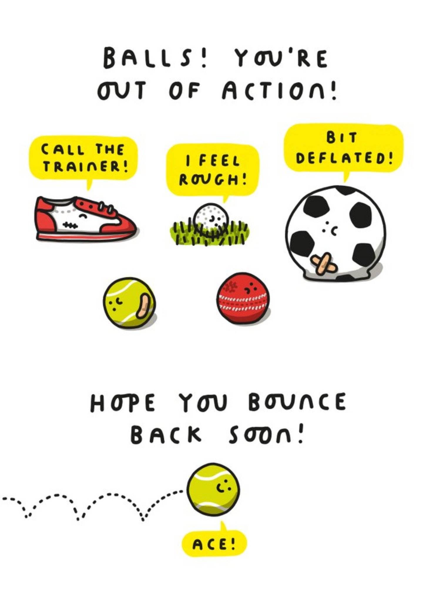 Funny Pun Balls Youre Out Of Action Get Well Soon Card Ecard