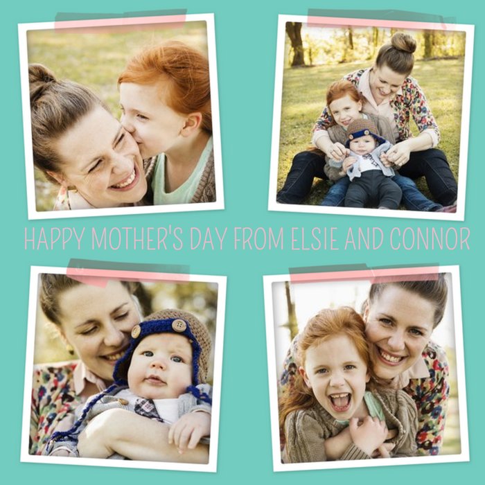 Green And Pink 4 Square Instant Photo Frame Personalised Photo Upload Happy Mother's Day Card