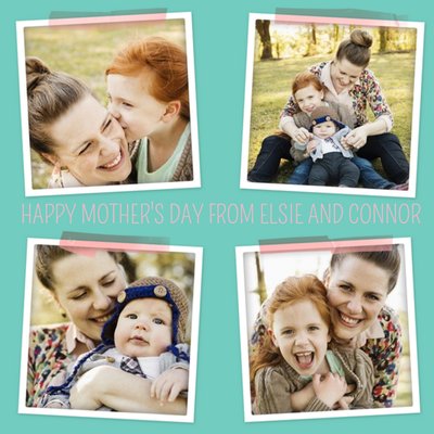 Green And Pink 4 Square Instant Photo Frame Personalised Photo Upload Happy Mother's Day Card
