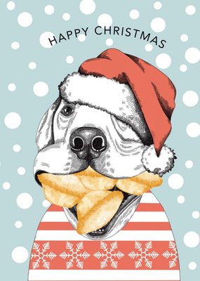 Modern Cute Funny Illustration Dog Eating Mince Pies Christmas Card
