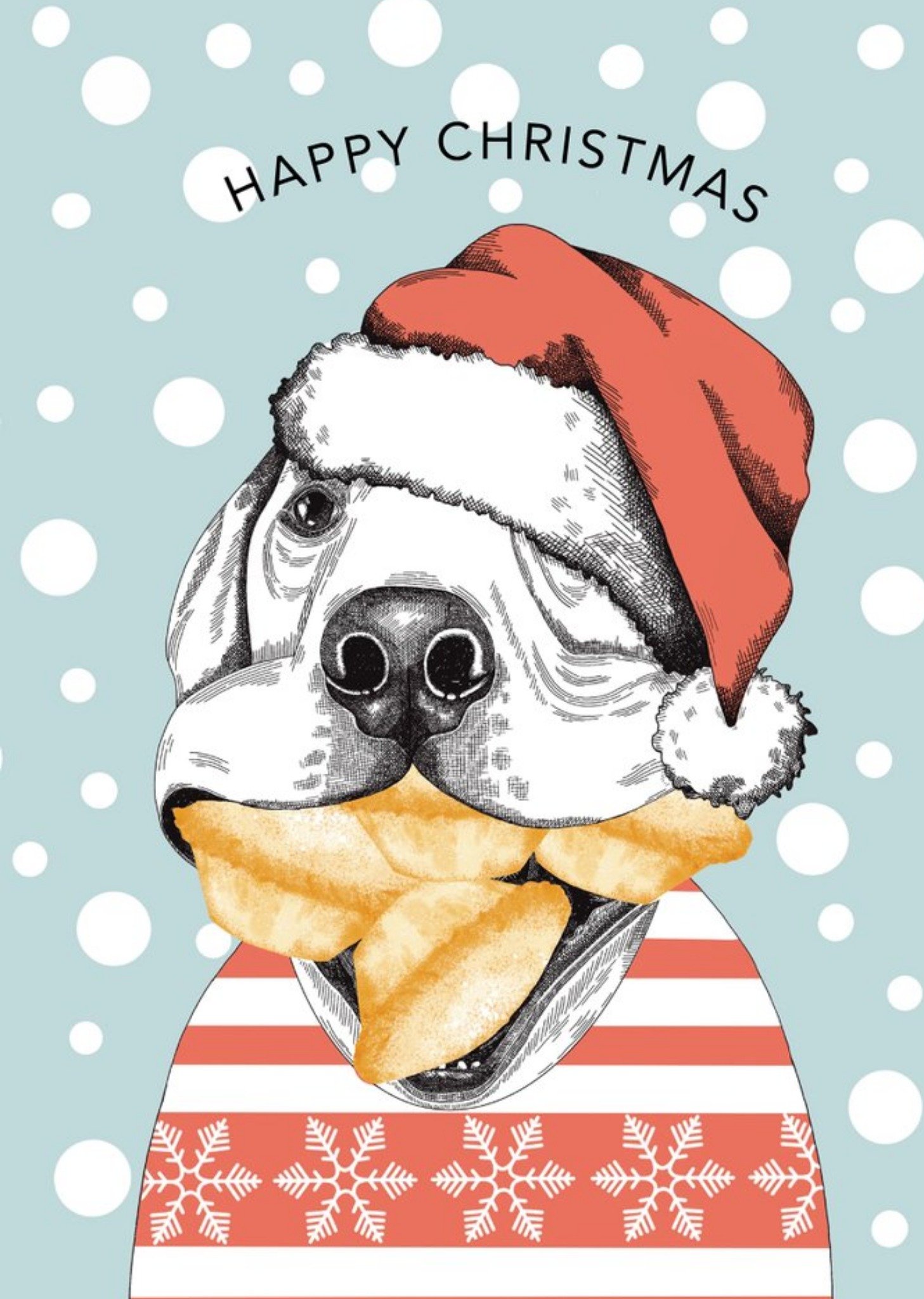 Moonpig Modern Cute Funny Illustration Dog Eating Mince Pies Christmas Card, Large