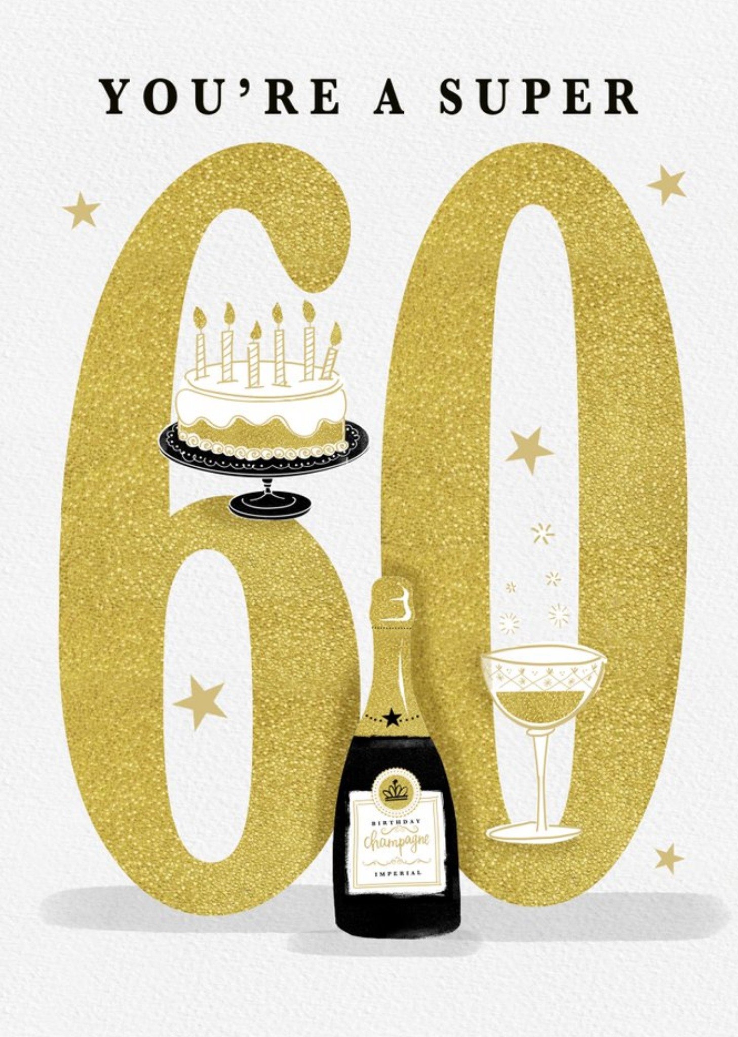 Large Golden Number With Illustrations Of Cake And Wine 60th Birthday Card Ecard