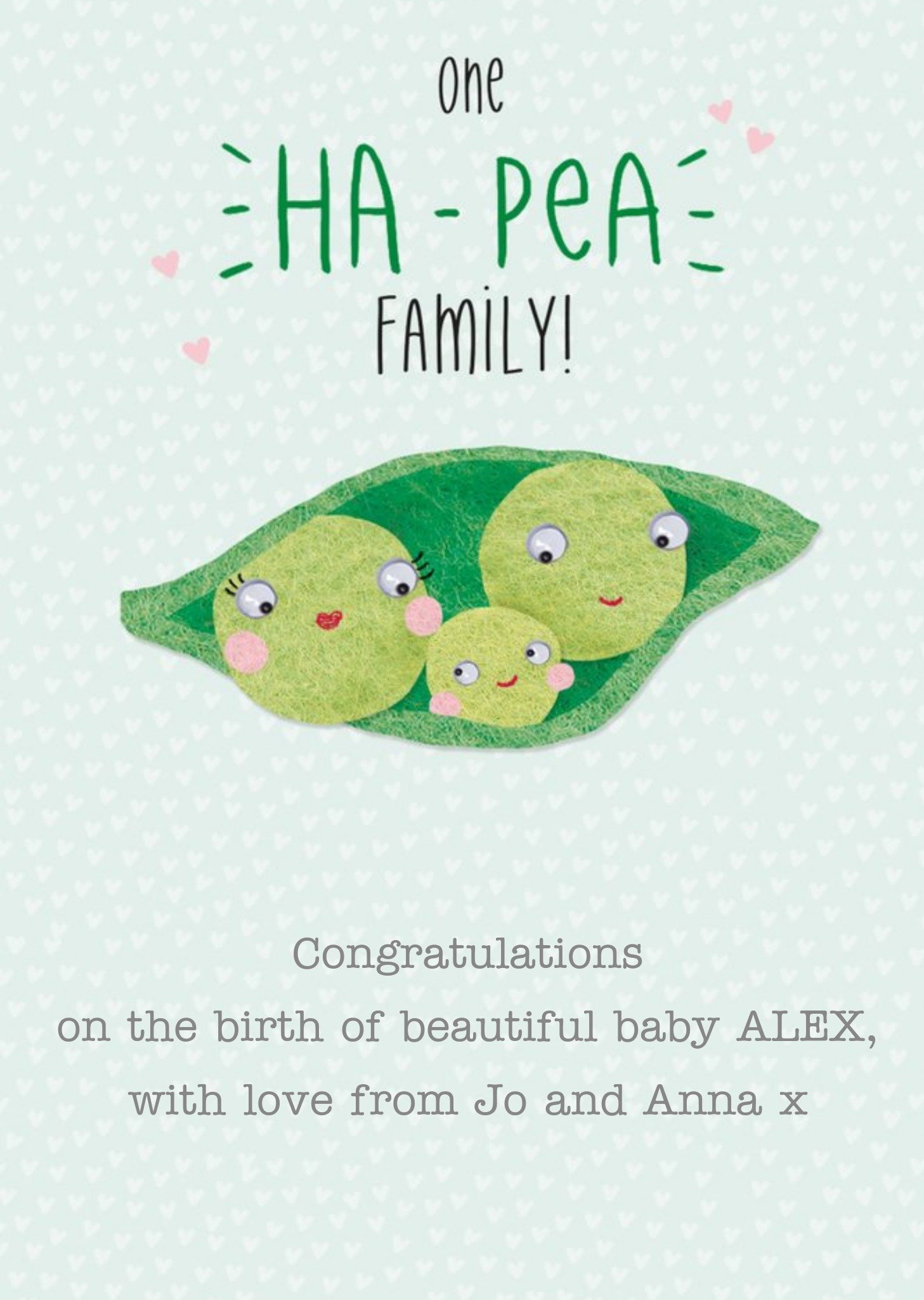 Illustrated Pea Pod Customisable Ha-Pea Family Card Ecard