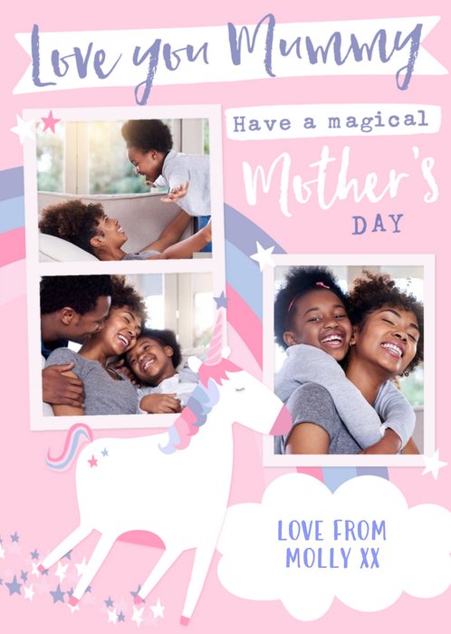 Love You Mummy Unicorn Photo Upload Mother's Day Card