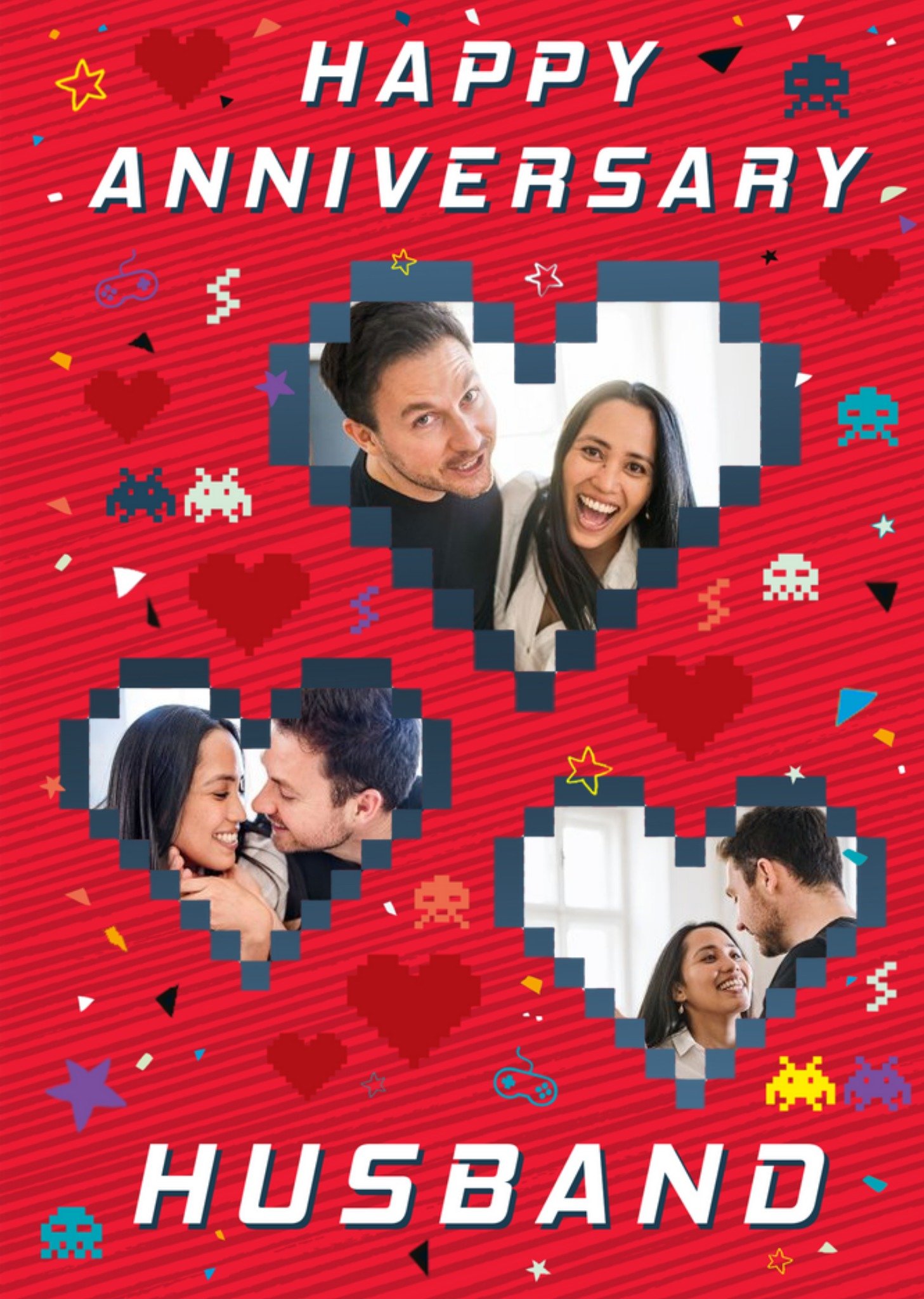 Other Axel Bright Graphic Gaming Happy Anniversary Husband Multi Photo Upload Card, Large