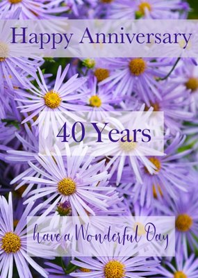 Photographic Bed Of Purple Flowers Personalise Year Anniversary Card