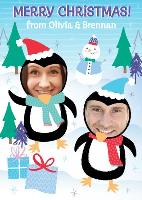 Penguin Face Photo Upload Christmas Card