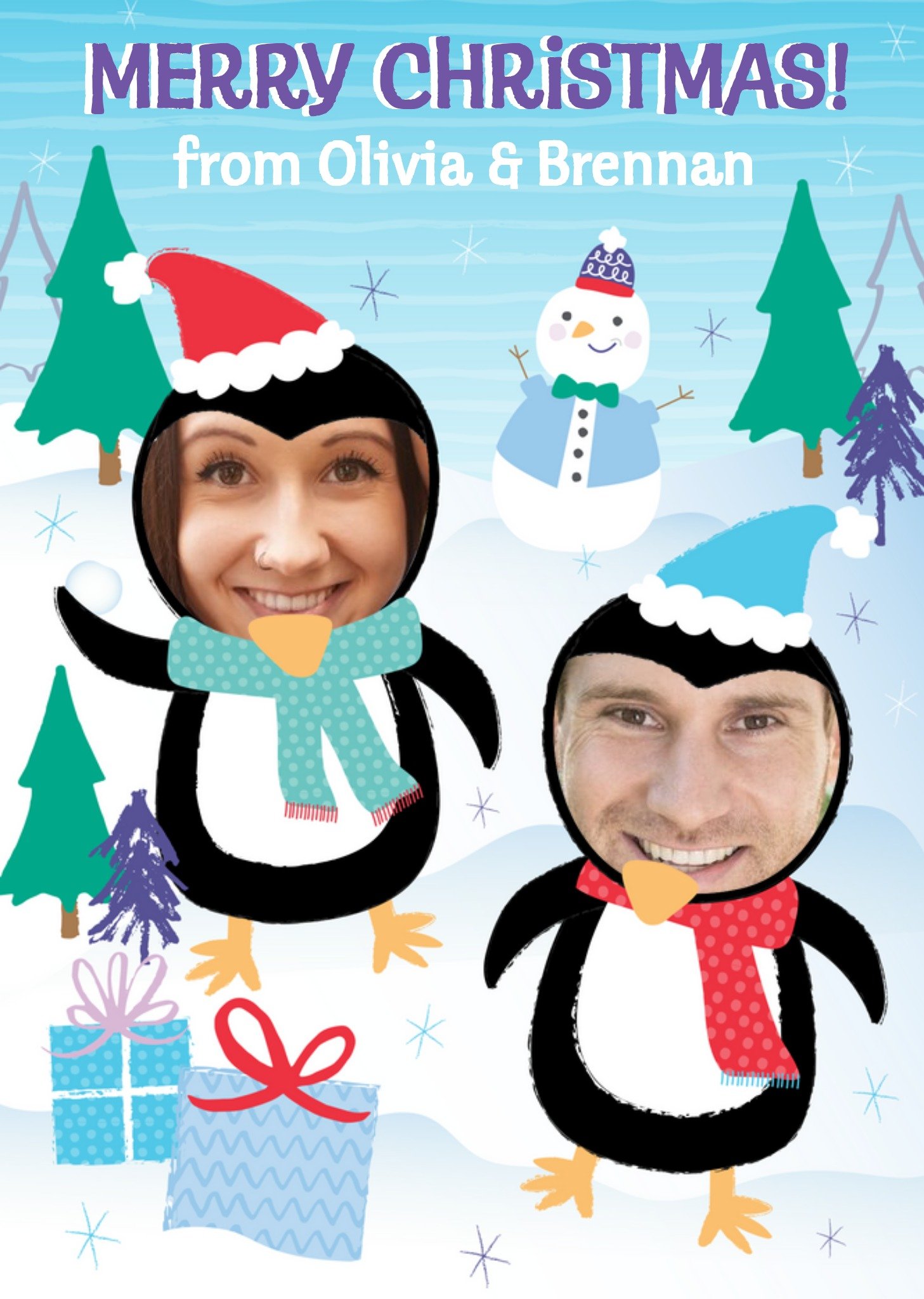 Moonpig Penguin Face Photo Upload Christmas Card Ecard