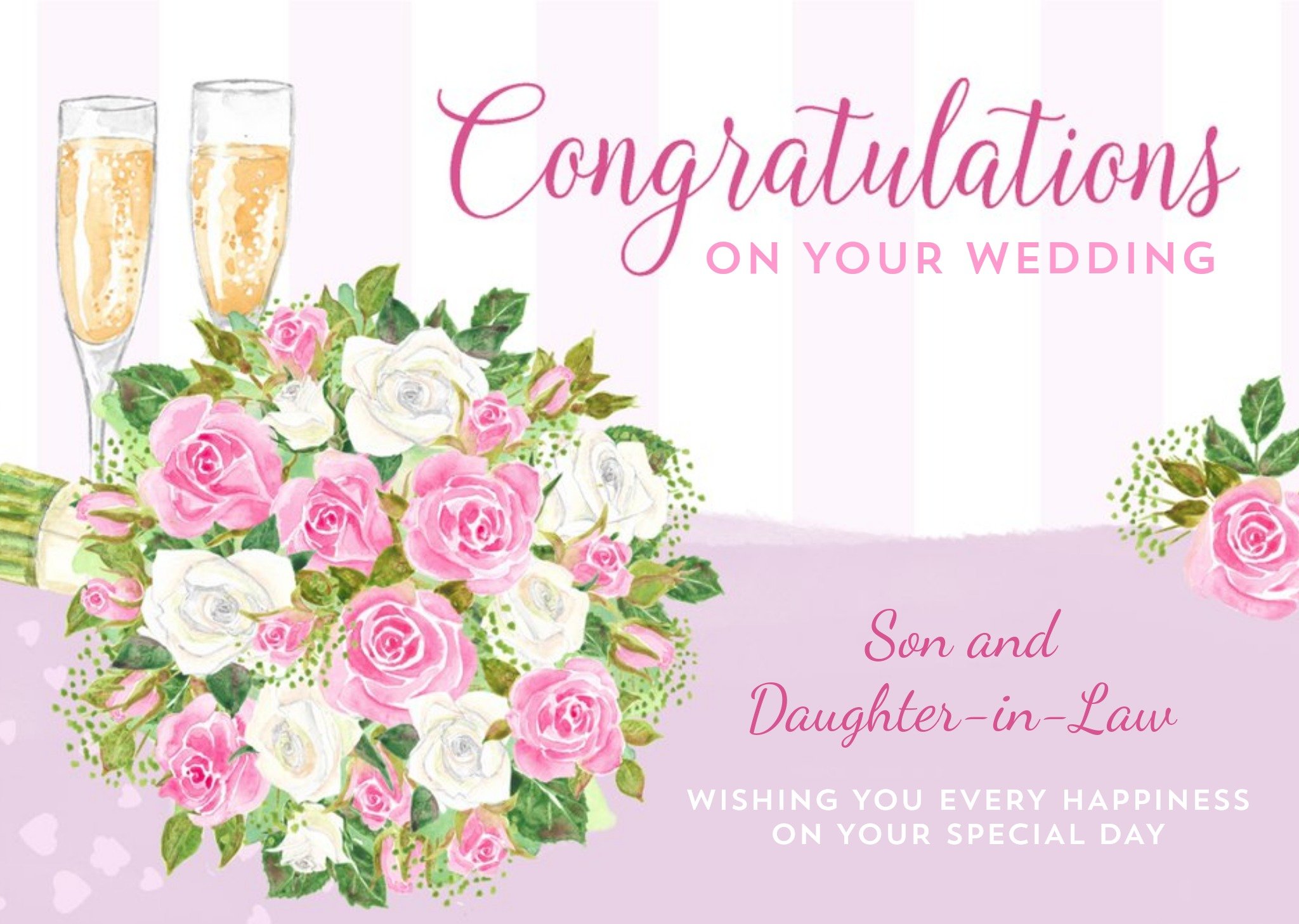 Illustrated Wedding Bouquet And Champagne Customisable Wedding Congratulations Card