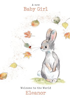 Sweet Autumnal Rabbit And Ladybird Welcome To The World New Baby Card