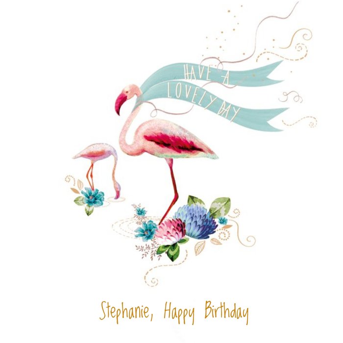 Festive Flamingos Happy Birthday Card