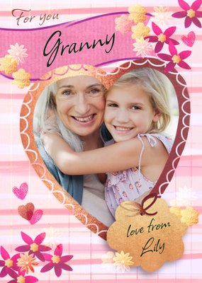 Floral Heart Photo Upload Card For Granny
