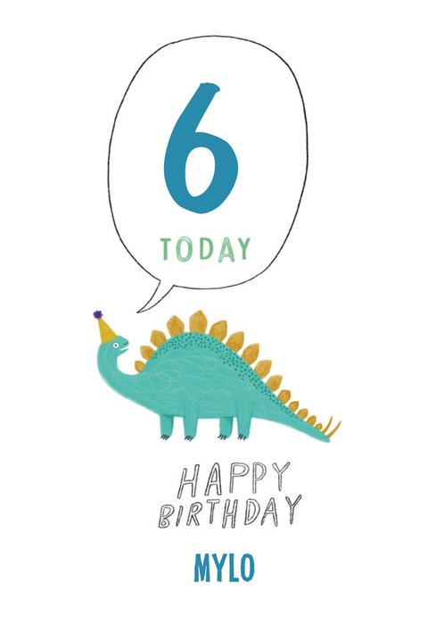 Illustration Of A Dinosaur Sixth Birthday Card
