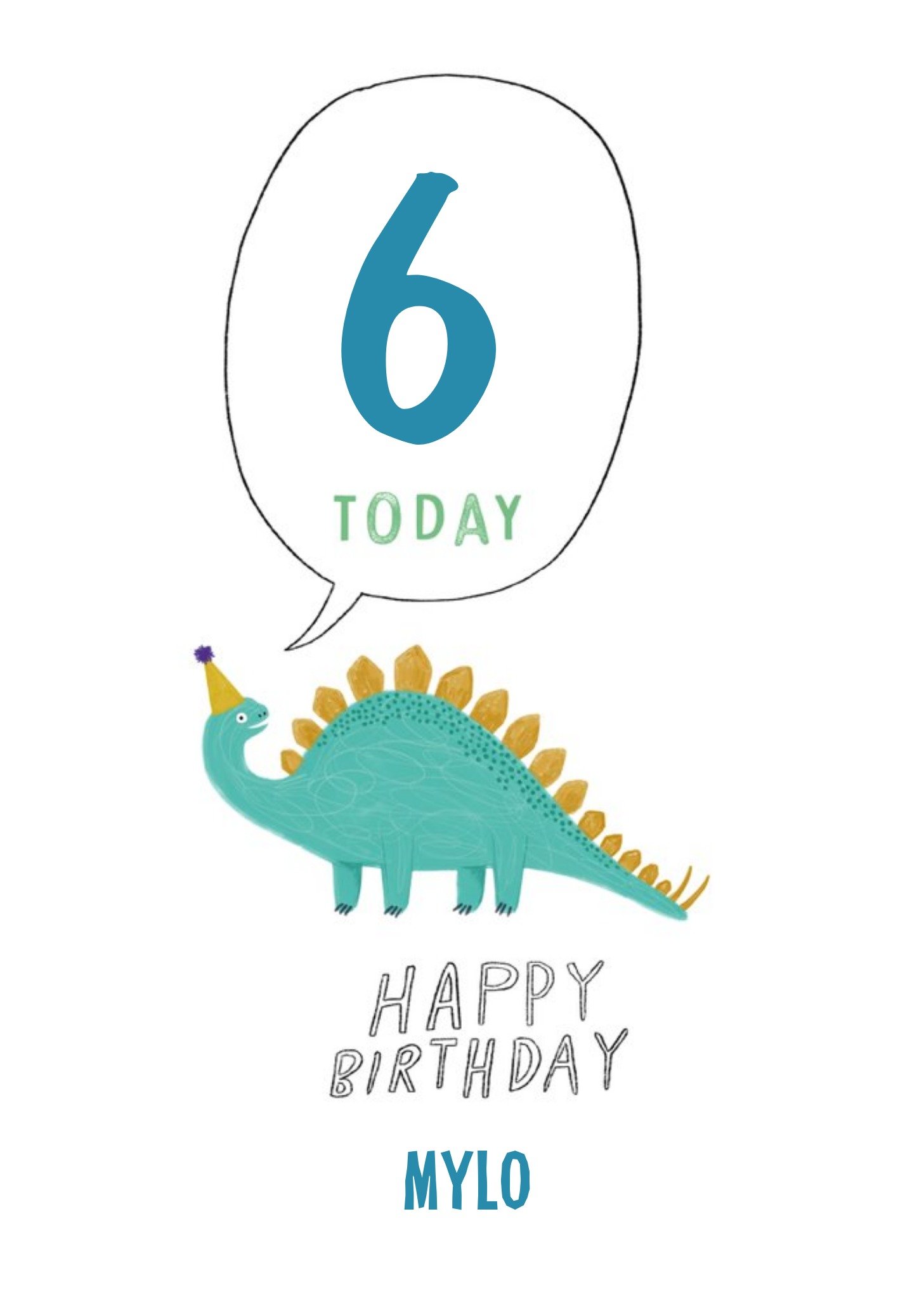 Moonpig Illustration Of A Dinosaur Sixth Birthday Card, Large