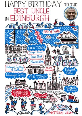 Vibrant Collage Illustration Of Edinburgh Photo Upload Birthday Card