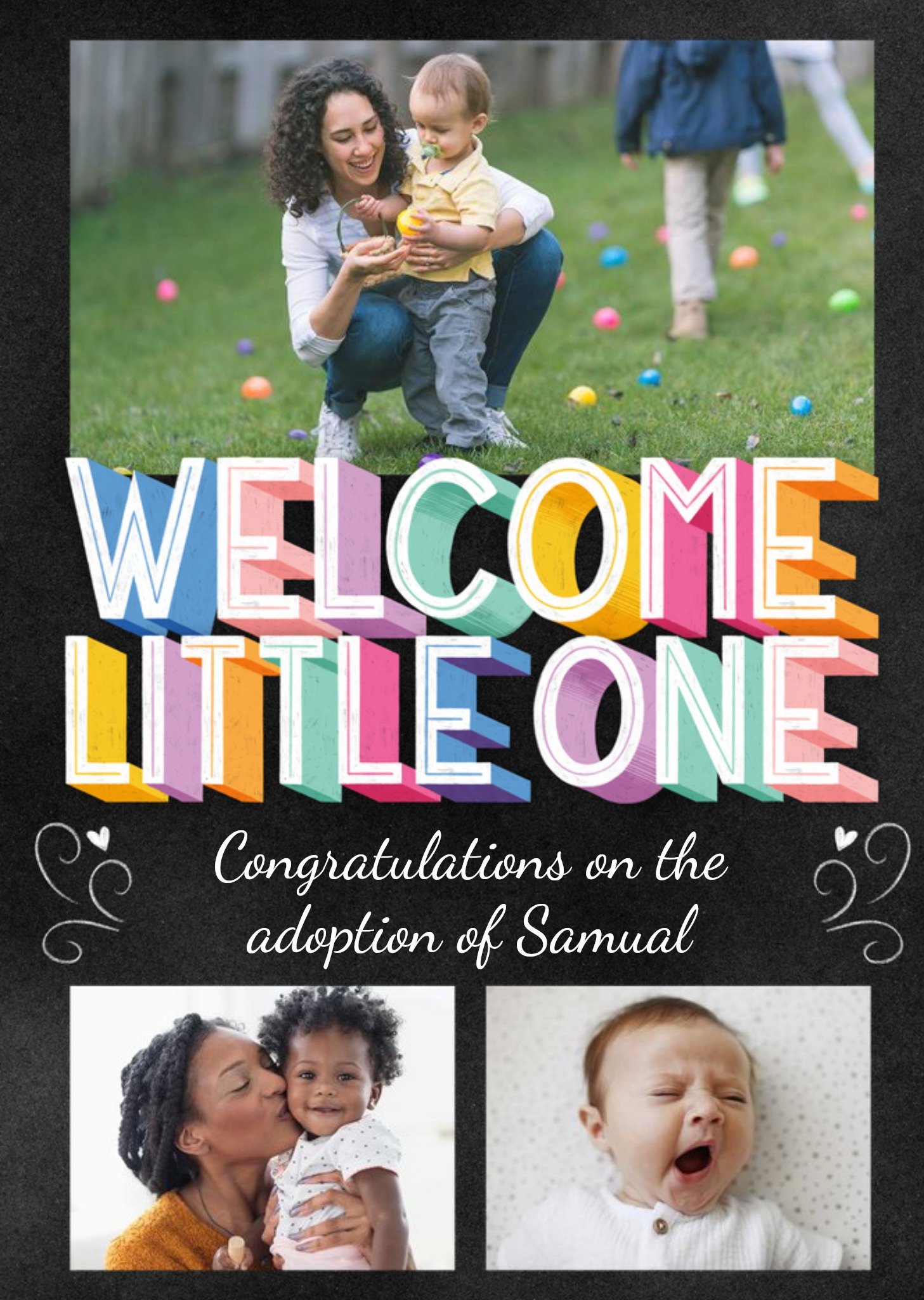 Colourful 3D Text With Three Photo Frames Welcome Little One Photo Upload New Baby Card Ecard