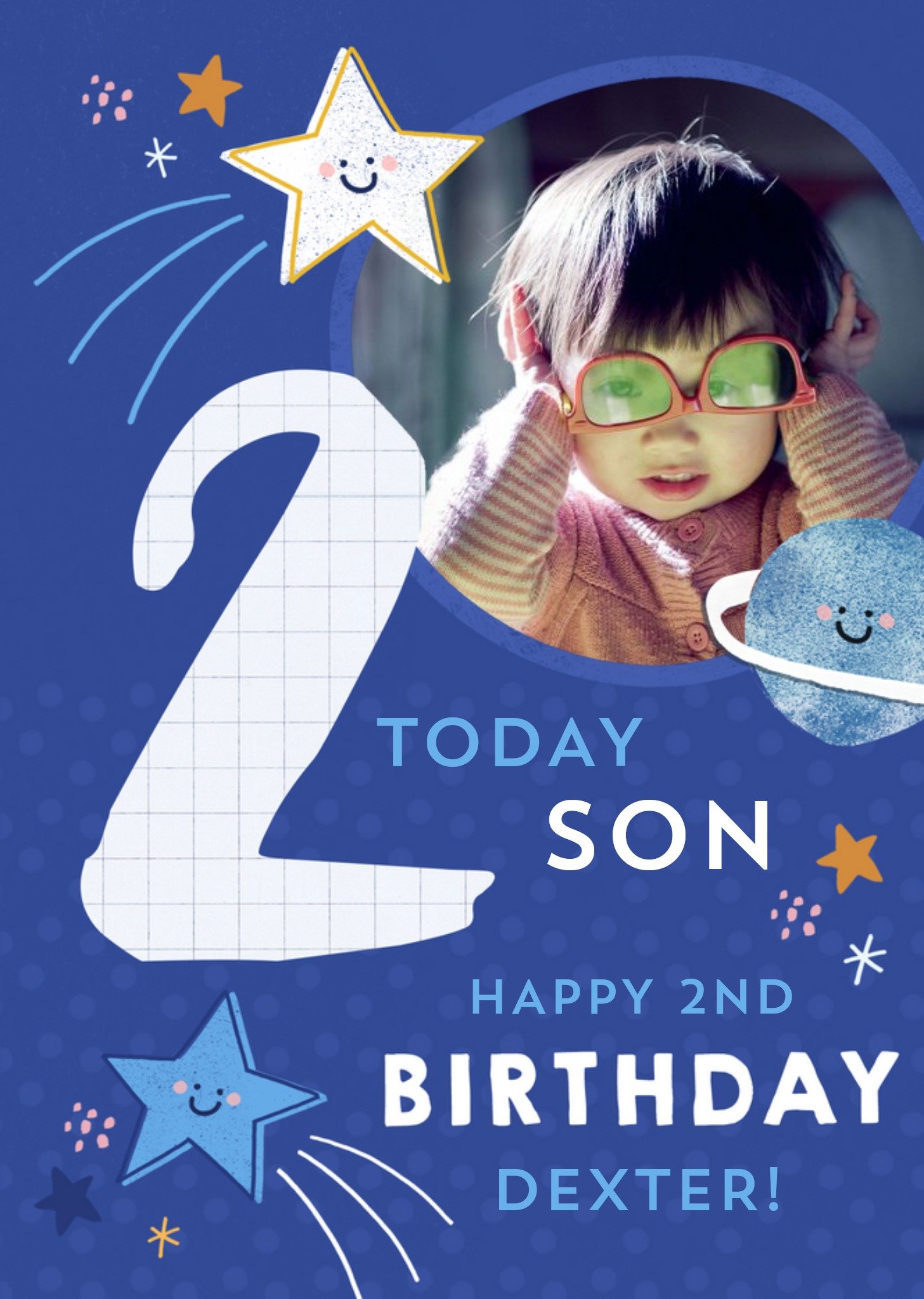 Modern Illustrated Photo Upload 2nd Birthday Card Ecard