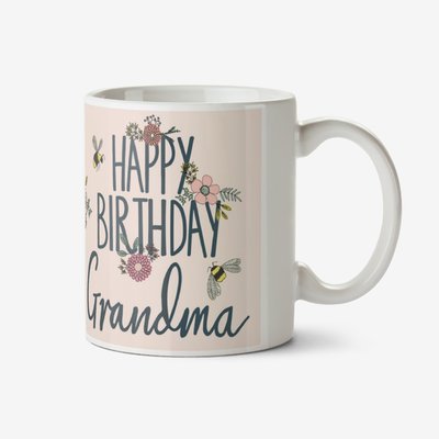 Pretty Flowers and Bees Photo Upload Birthday Mug for Grandma