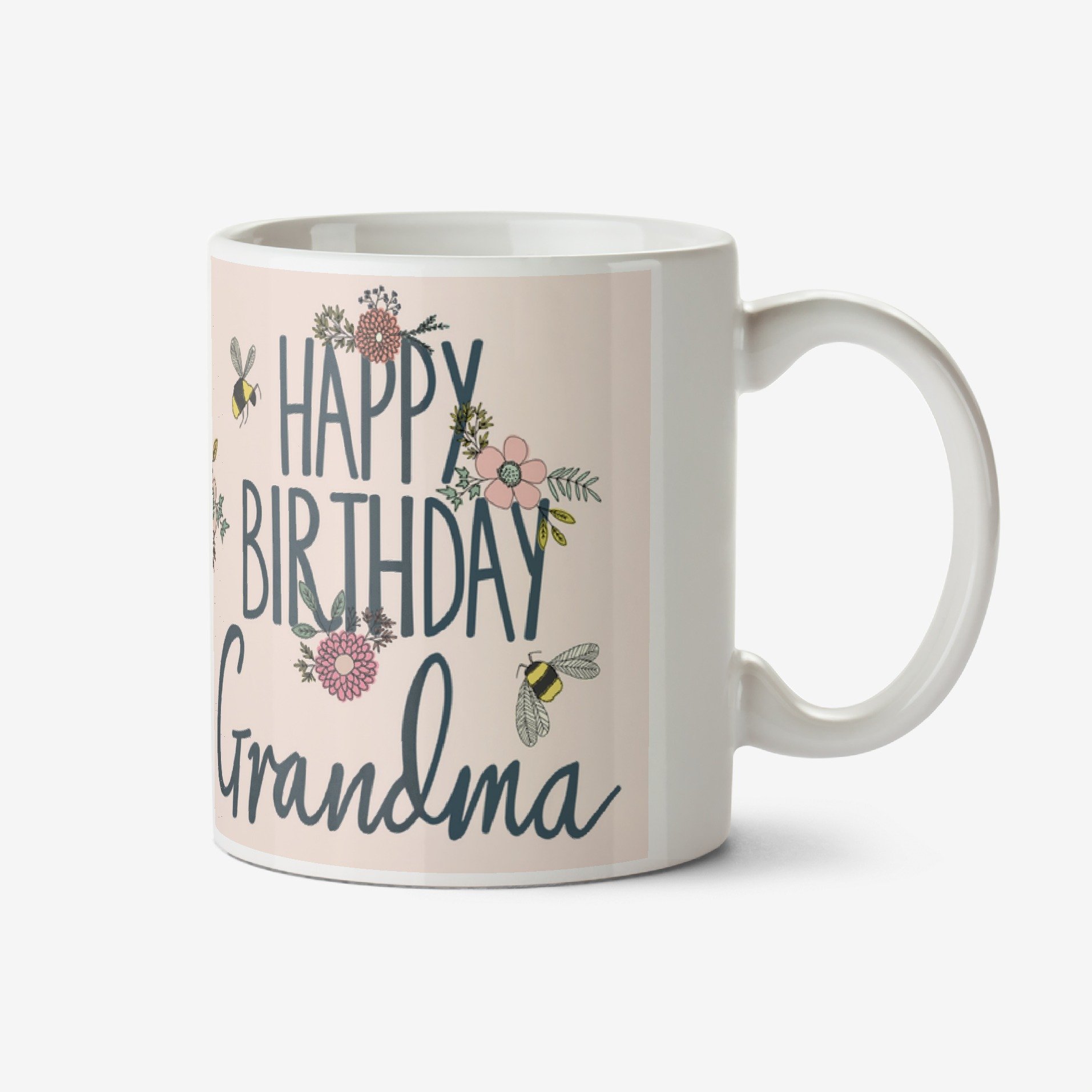 Pretty Flowers And Bees Photo Upload Birthday Mug For Grandma Ceramic Mug