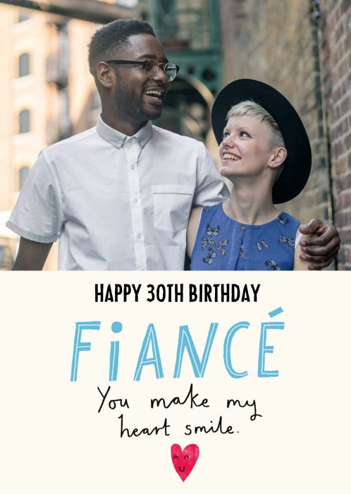 Black And Blue Typography On A White Background Fiancé's Thirtieth Birthday Photo Upload Card