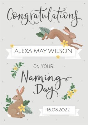 Okey Dokey Design Line Drawing Naming Day Christening Floral Cute Card