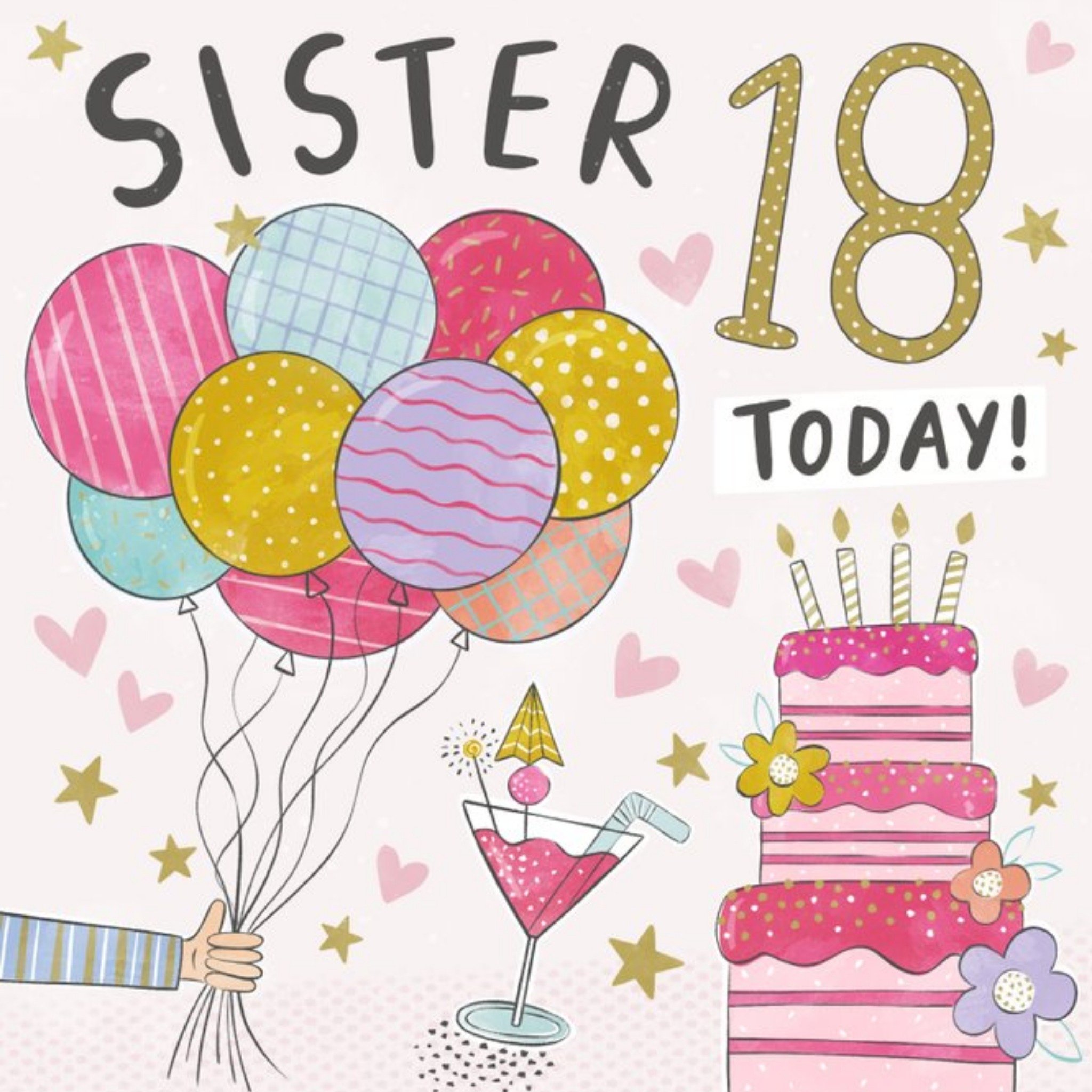 Moonpig Fun Cute Illustration Sister 18 Today Birthday Card, Square