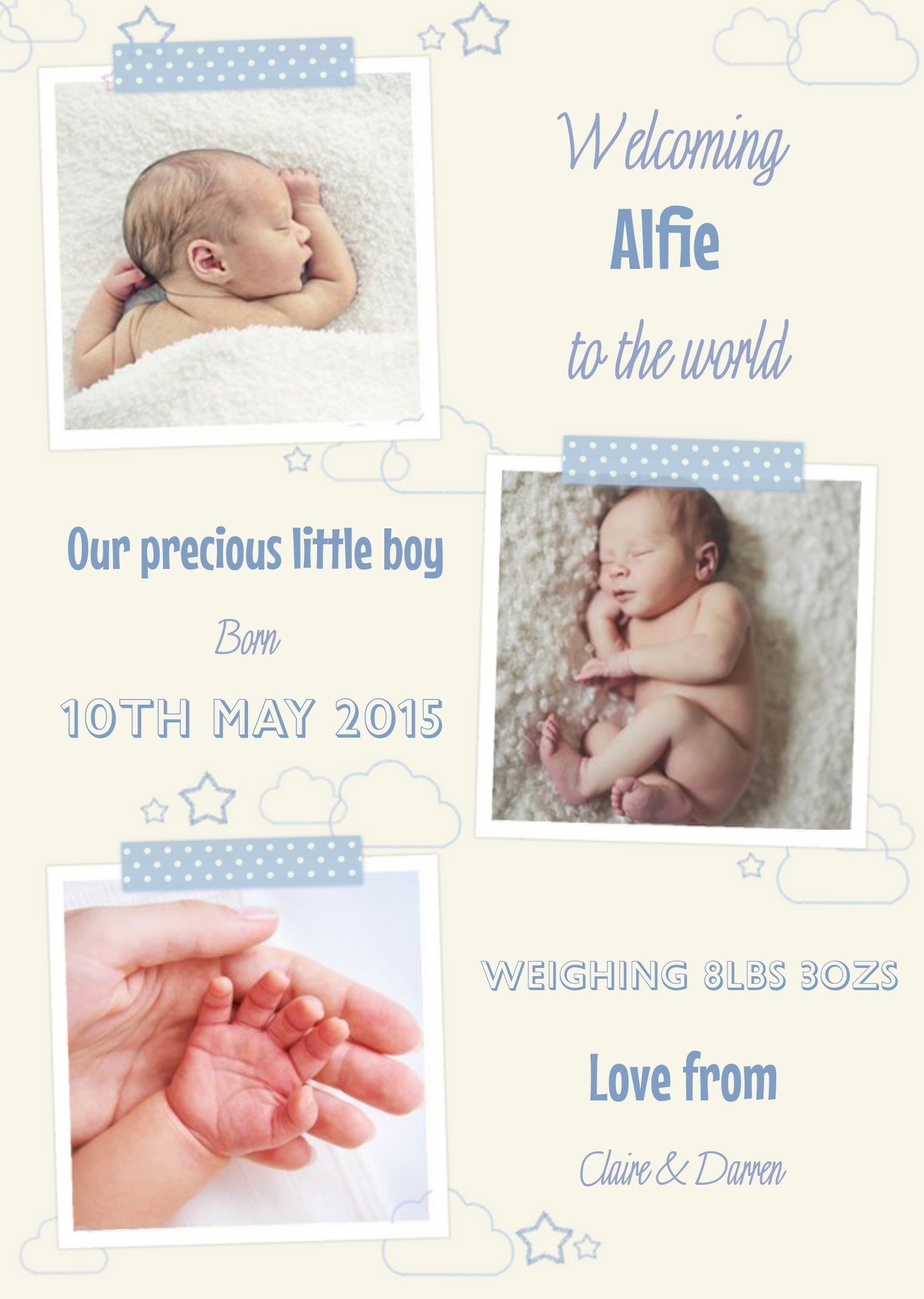 Precious Little New Baby Boy Announcement Card Ecard