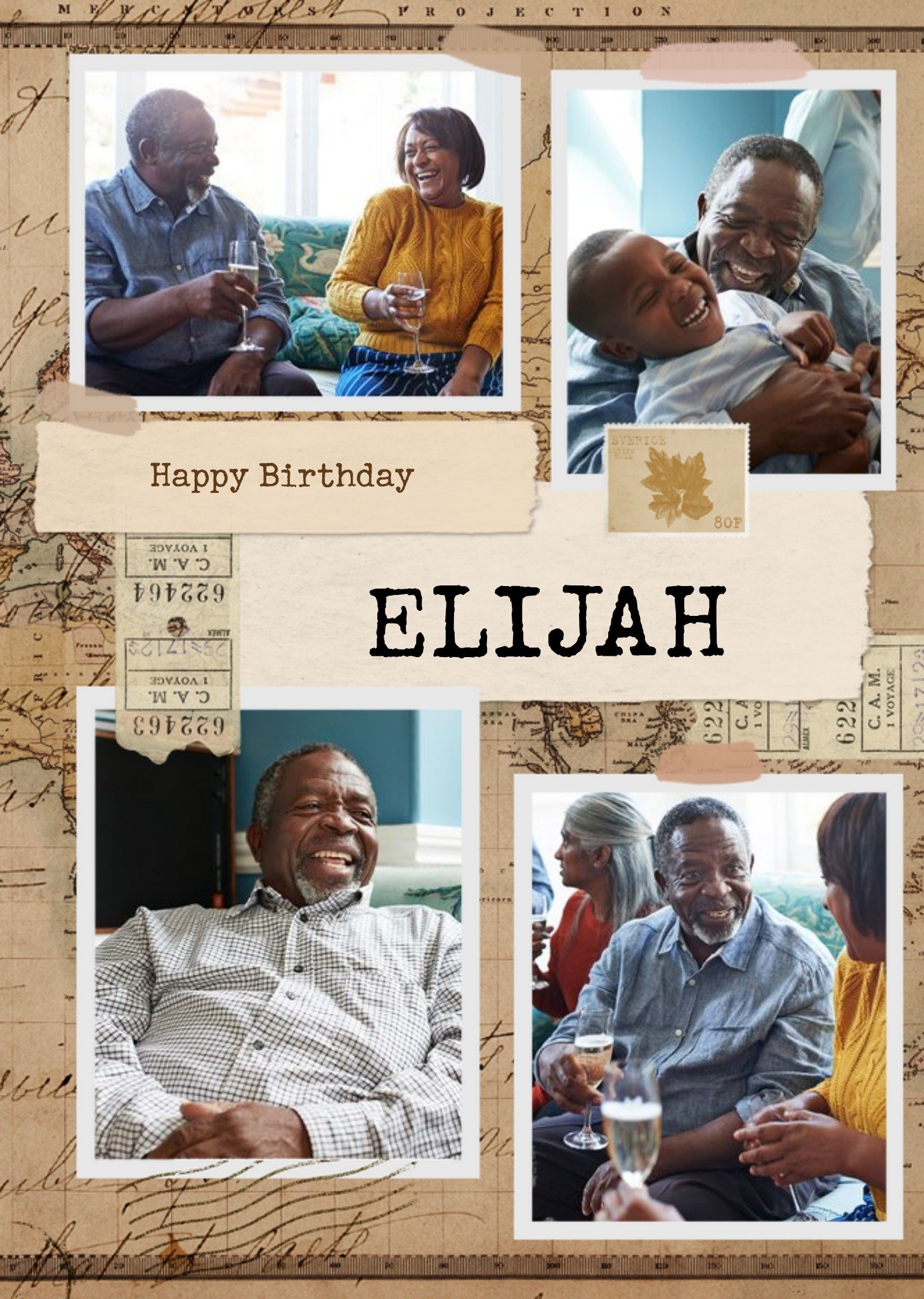 Vintage Photographic Map Photo Upload Birthday Card Ecard