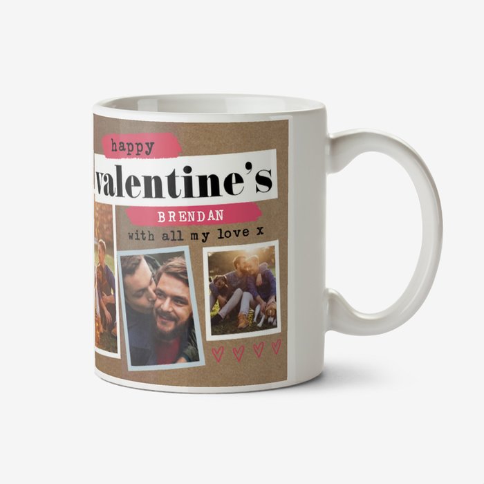 Simple Design Four Photo Upload Happy Valentine's Day Mug