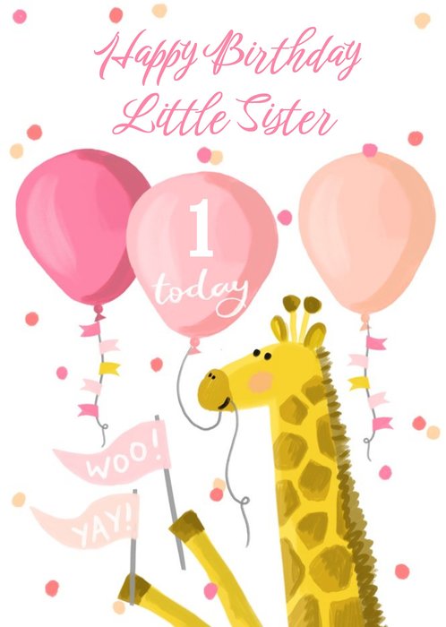 Okey Dokey Illustrated Giraffe And Balloons Sister 1 Today Birthday Card