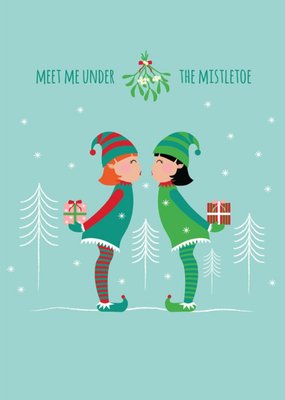 Huetribe Two Women Meet Me Under The Mistletoe Christmas Card