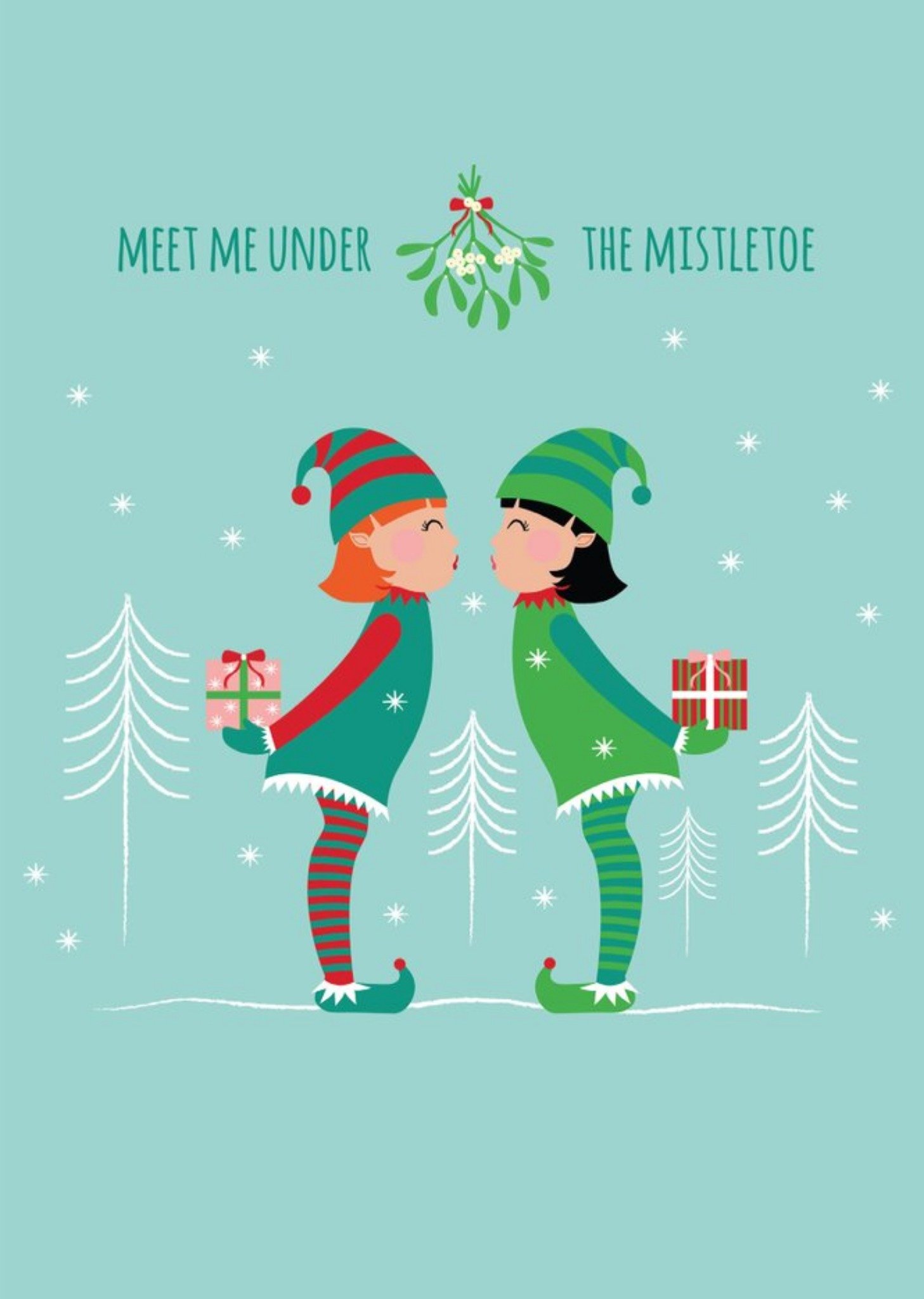 Other Huetribe Two Women Meet Me Under The Mistletoe Christmas Card, Large