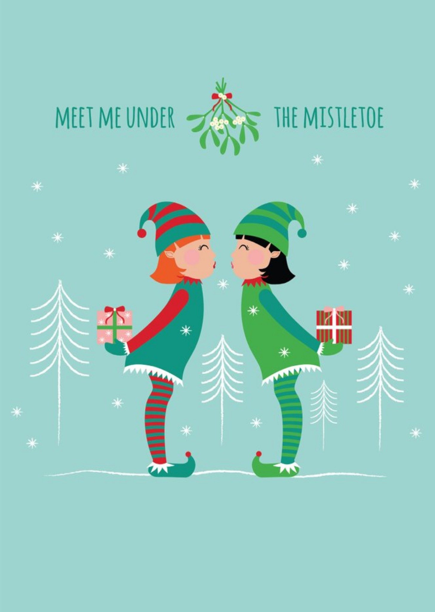 Other Huetribe Two Women Meet Me Under The Mistletoe Christmas Card