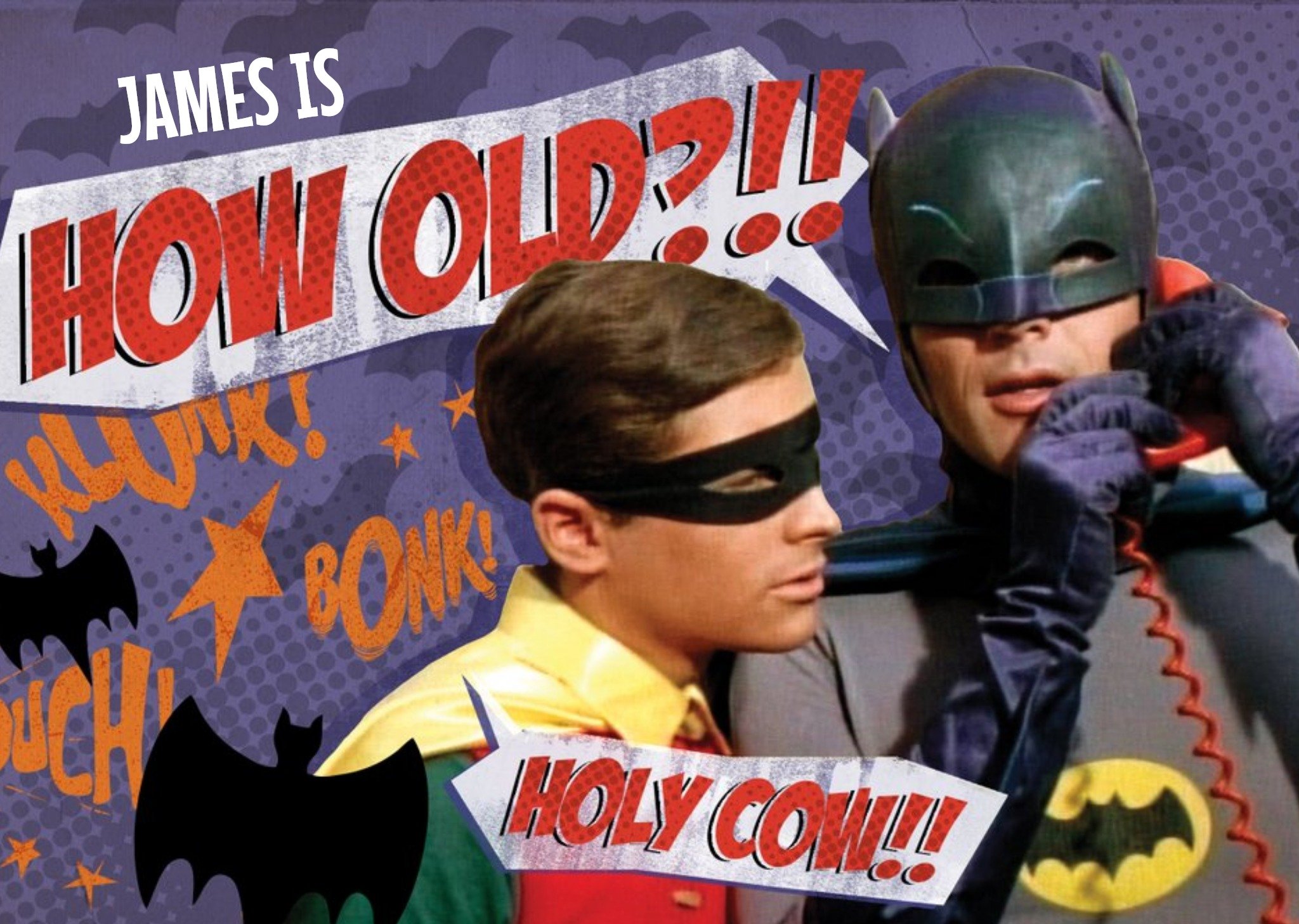 Vintage 60S Batman And Robin Funny Personalised Happy Birthday Card, Large