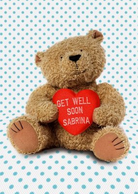 Spots And Cuddly Bear With Personalised Heart Get Well Soon Card