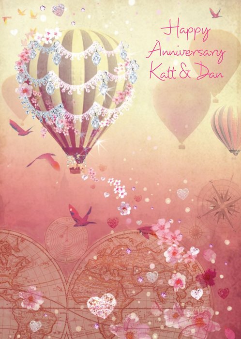 Hot air Balloon Anniversary Postcard For Friends