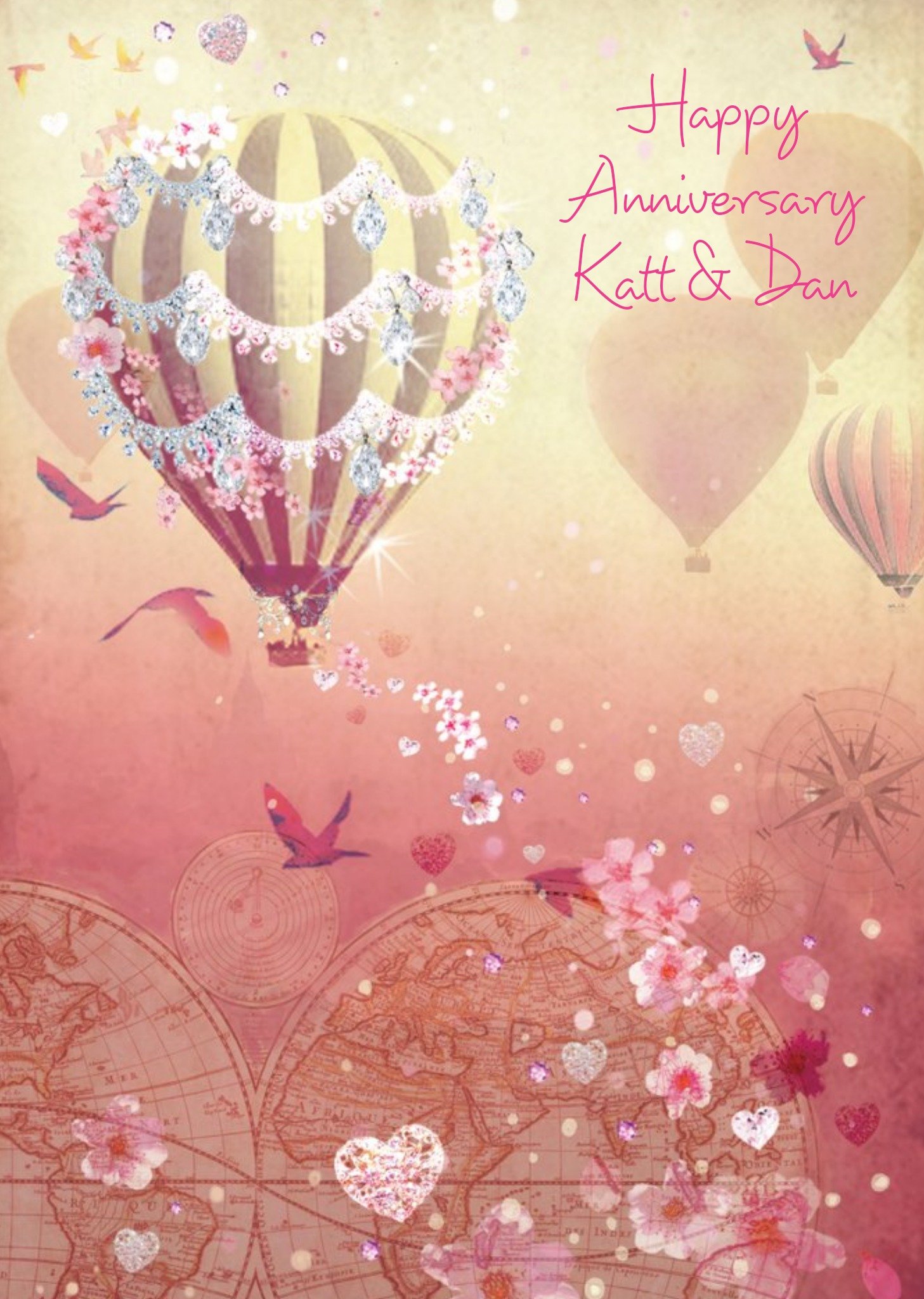 Hot Air Balloon Anniversary Postcard For Friends