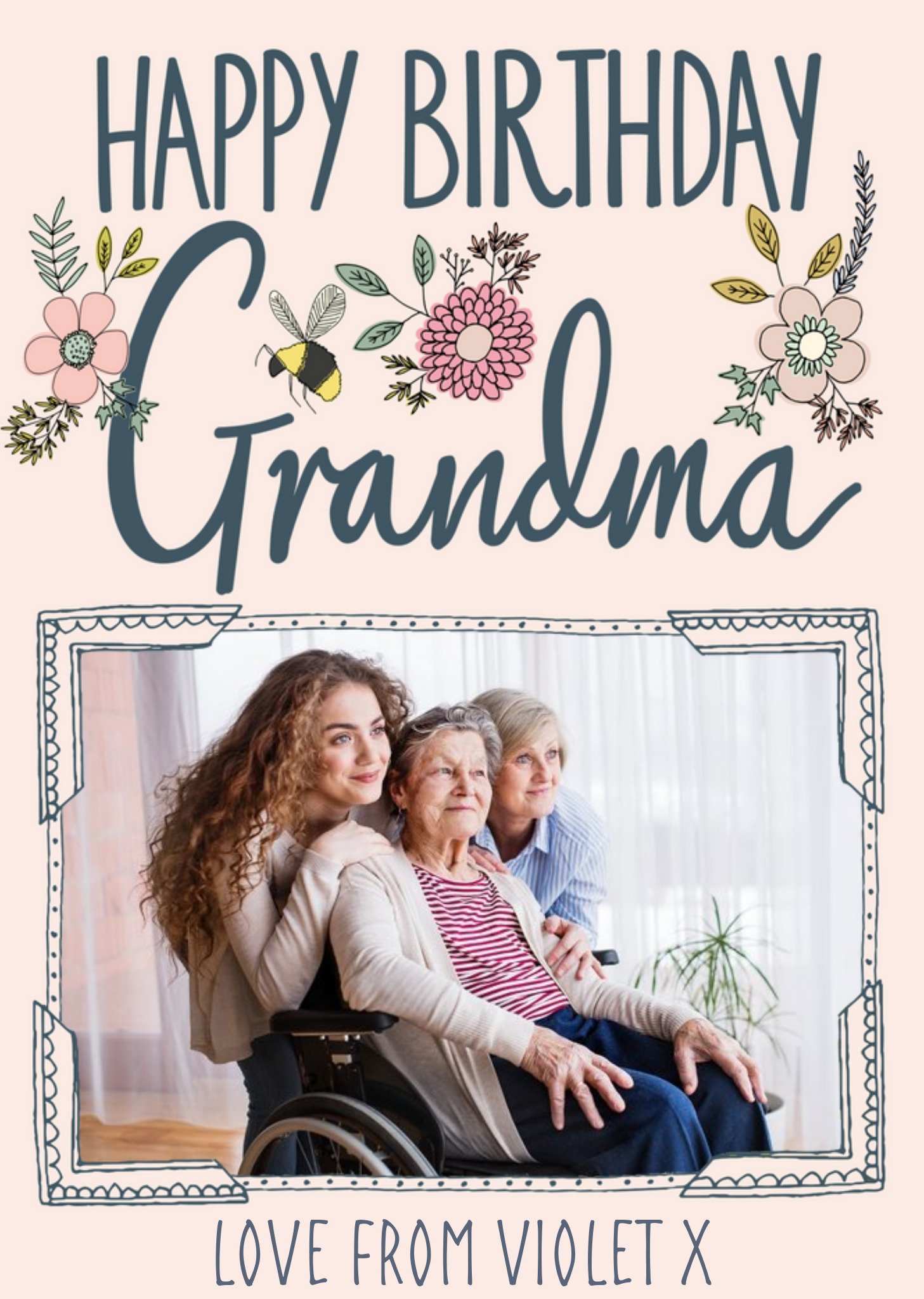 Moonpig Floral Photo Upload Birthday Postcard For Grandma