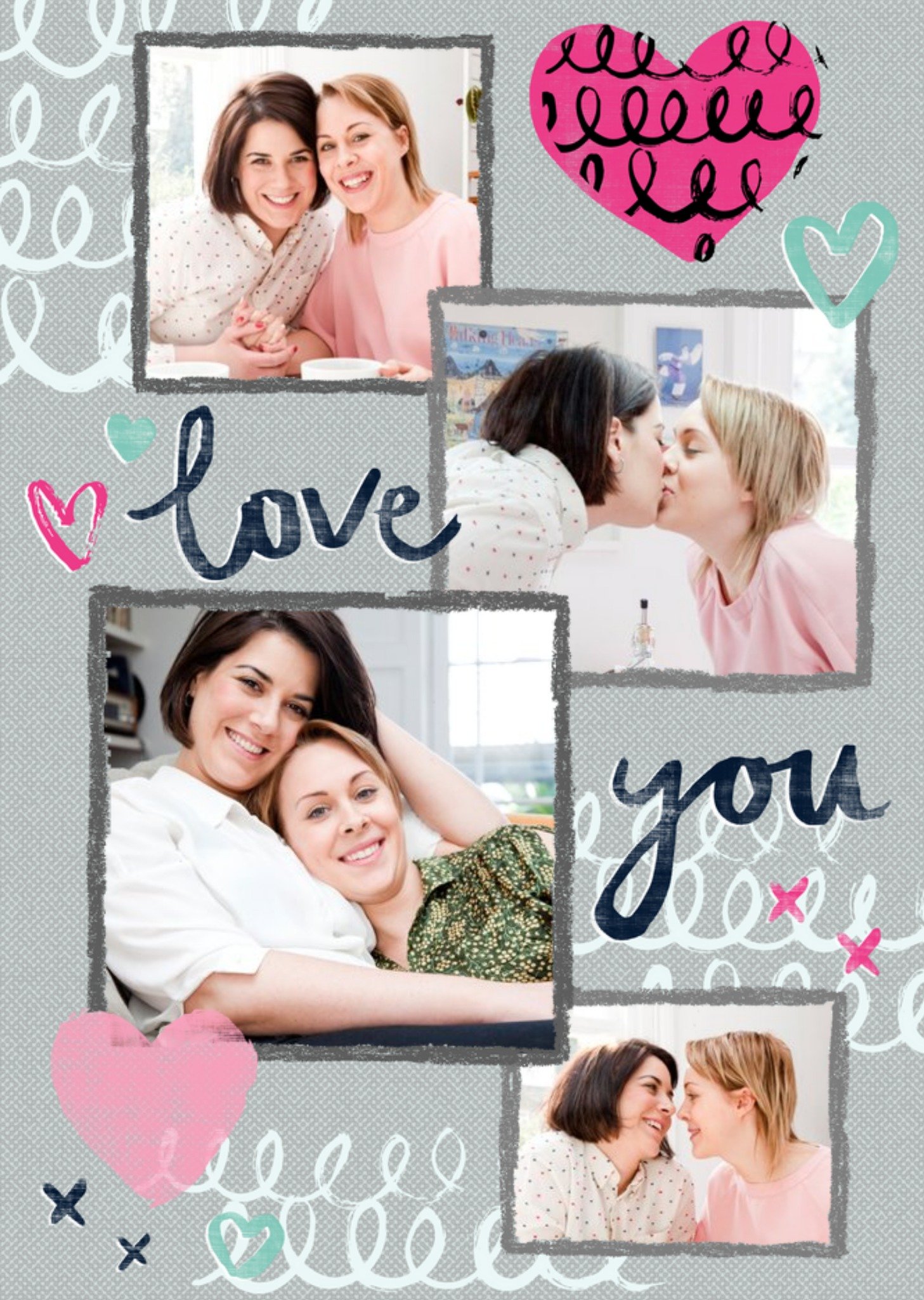 Pastel Doodles And Hearts Love You Photo Card Ecard