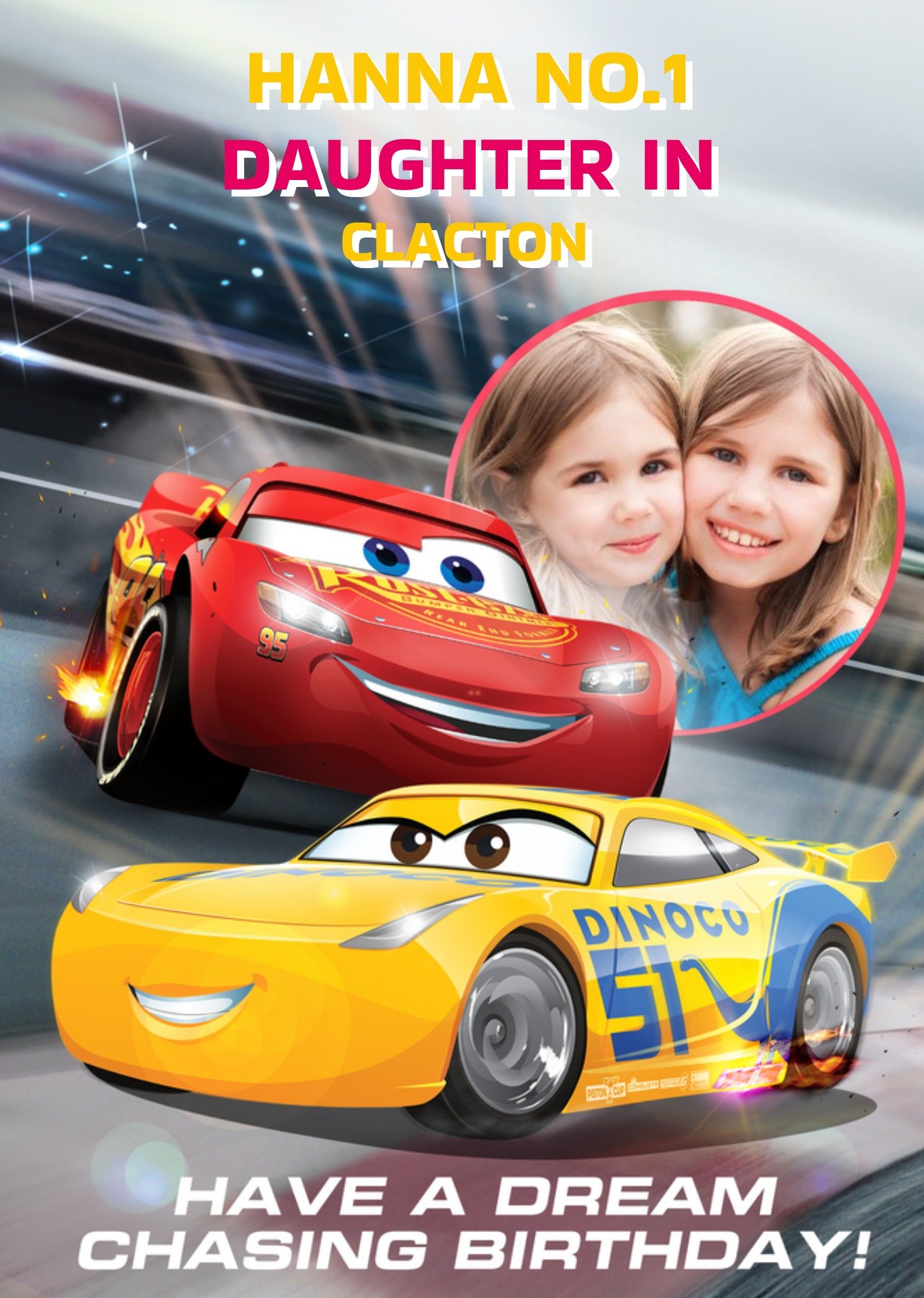 Disney Cars To The Number 1 Daughter Personalised Photo Birthday Card Ecard