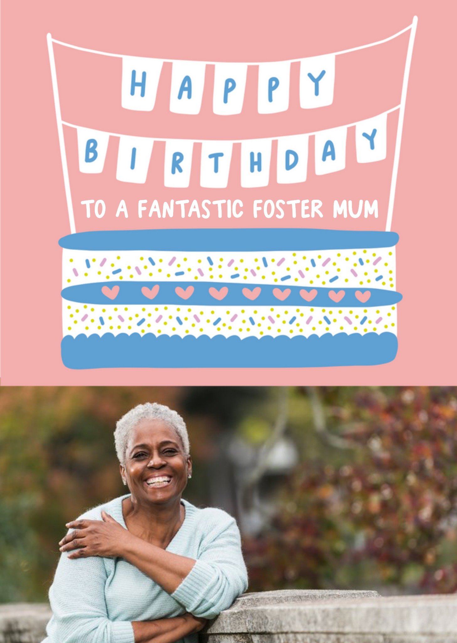 Moonpig Illustrated Cake Fantastic Foster Mum Photo Upload Birthday Card, Large
