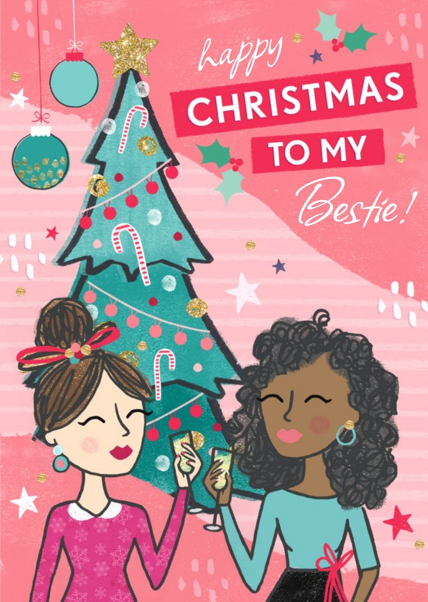 Happy Christmas To My Bestie Girls Card Ecard