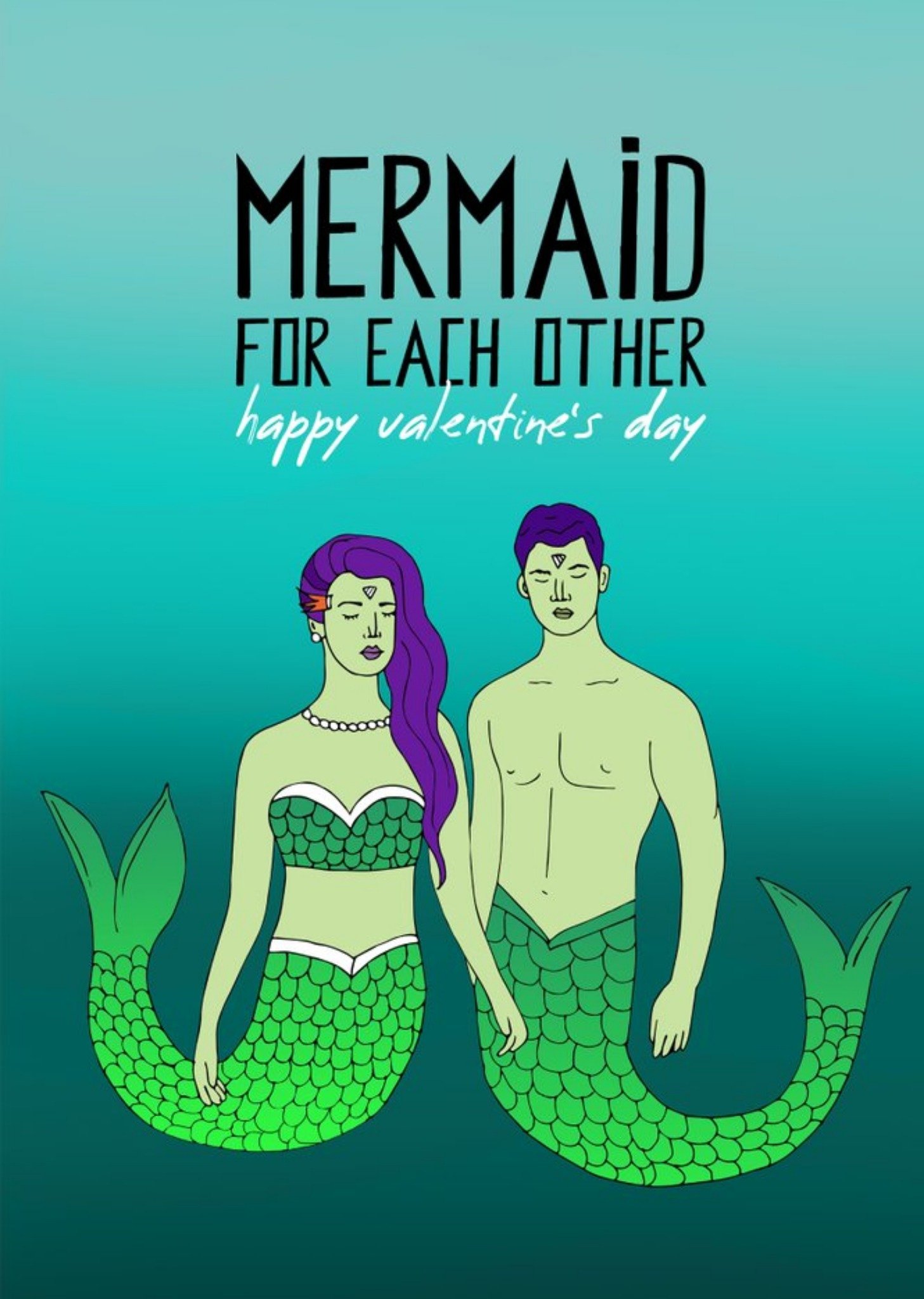 Illustration Mermaid For Each Other Happy Valentines Day Card Ecard